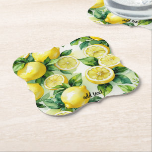 Dessous-de-verre En Papier Mariage moderne avec citron bleu floral script