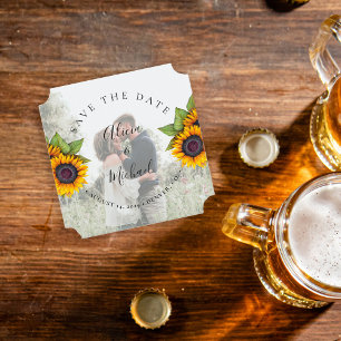 Dessous-de-verre En Papier Mariage photo rustique moderne tournesol enregistr