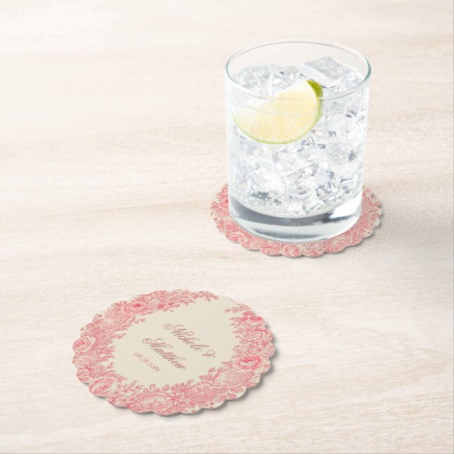 Dessous-de-verre En Papier Mariage romantique en toile rose (En situation)