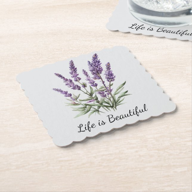 Dessous-de-verre En Papier Mariage Romantique Grey Violet Lavande Floral (Incliné)
