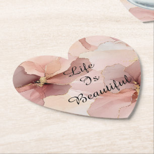 Dessous-de-verre En Papier Mariage Romantique Rose Pâle Or Fleurs Fête de Mar