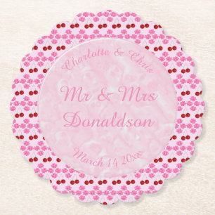 Dessous-de-verre En Papier Mariage rose Printemps Cerisiers en fleurs et ceri