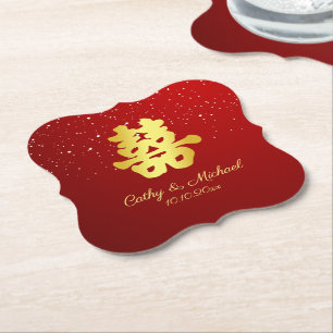 Dessous-de-verre En Papier Mariage rouge Flocon de neige double bonheur Rou