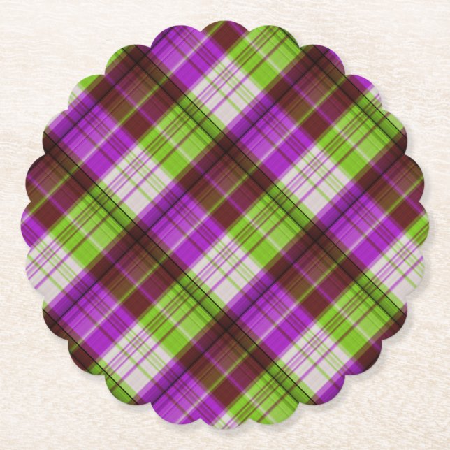 Dessous-de-verre En Papier Mariage Tartan vert violet (Devant)