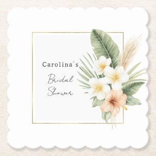 Dessous-de-verre En Papier Mariage Tropical Fleur Blanche Pêche