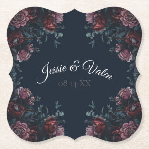 Dessous-de-verre En Papier Marine Bleue Flore Élégant Mariage Maroon Mauve