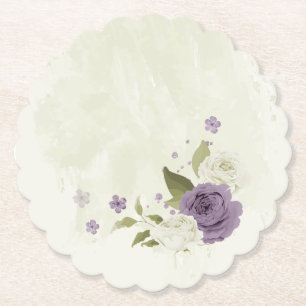 Dessous-de-verre En Papier mauve fleurs blanches verdure mariage