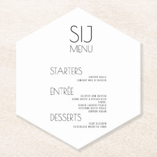 Dessous-de-verre En Papier Menu de mariage moderne simple noir blanc gras