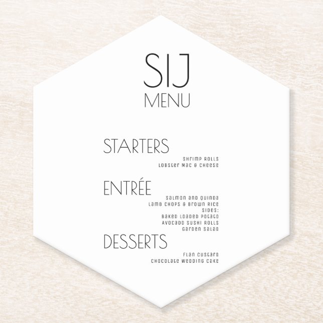 Dessous-de-verre En Papier Menu Moderne Simple Noir Blanc Gras Mariage (Devant)