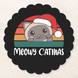 Dessous-de-verre En Papier Merry Catmas Funny Cat Christmas Pun Paper Coaster