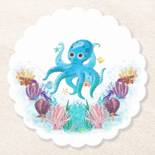 Dessous-de-verre En Papier Mignonne Octopus De Mer Avec Coquillages Colorés P