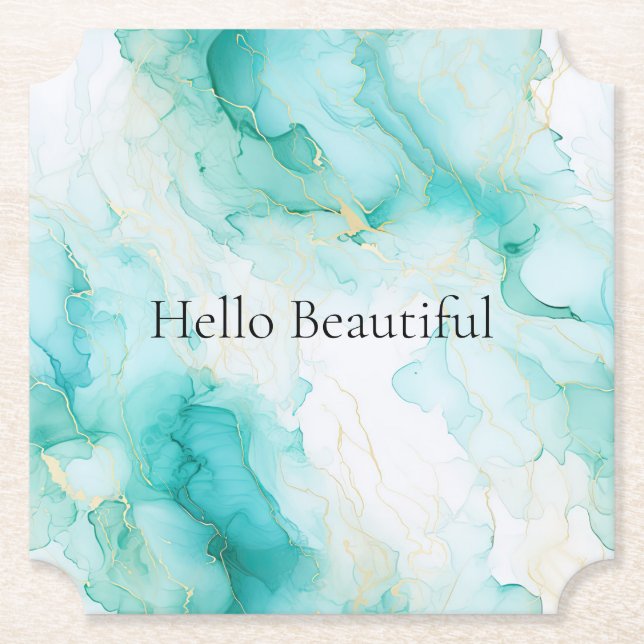 Dessous-de-verre En Papier Mint Aqua Glam Elegant Marbre Or (Devant)