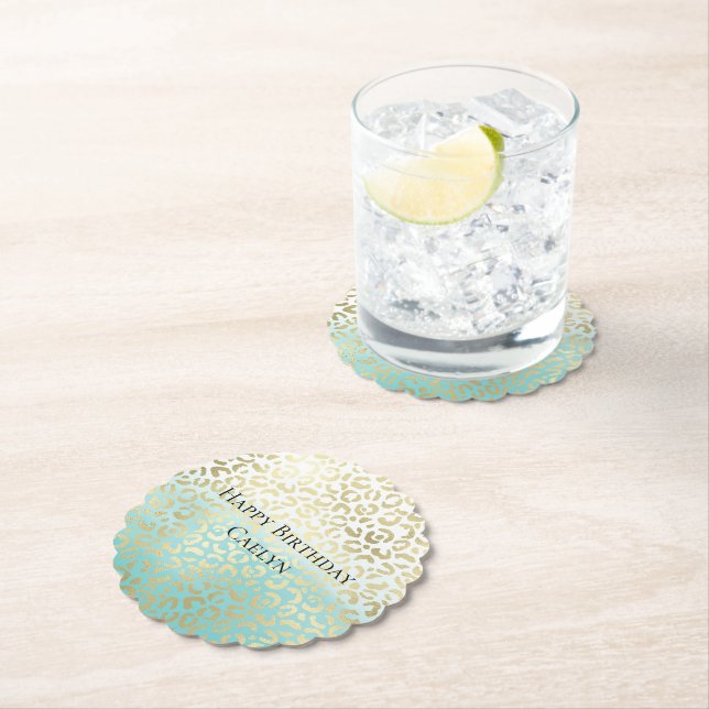 Dessous-de-verre En Papier Mint Aquarelle Ombre Glam Or Leopard (En situation)