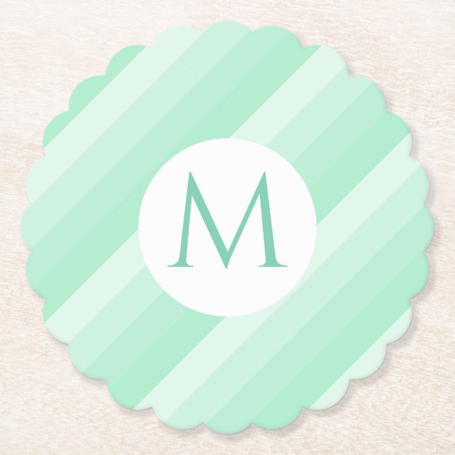 Dessous-de-verre En Papier Mint Green Stripes tendance moderne Monogram Modèl (Devant)