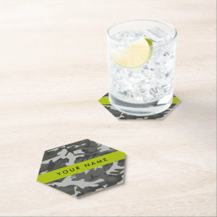 Dessous-de-verre En Papier Modèle de camouflage gris, Votre nom, Personnalise