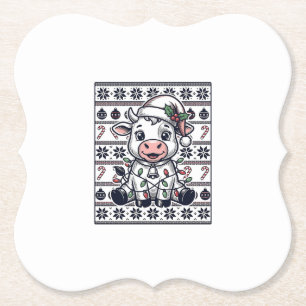 Dessous-de-verre En Papier Modèle de pull moche de Noël de vache gravé vintag