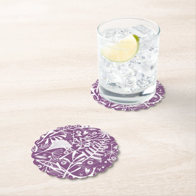 Dessous-de-verre En Papier Moderne Botatanique Floral Purple (En situation)