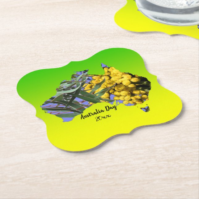 Dessous-de-verre En Papier Modifier le texte Australie Jour Gum Leaf Wattle P (Incliné)