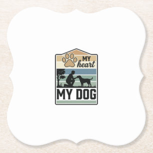 Dessous-de-verre En Papier Mon cœur Mon chien Gravure vintage Design pour ama