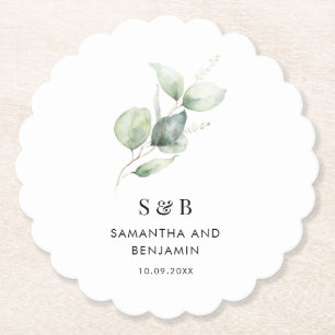 Dessous-de-verre En Papier Monogramme botanique Eucalyptus Mariage minimalist