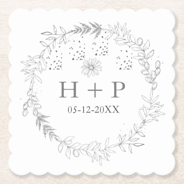 Dessous-de-verre En Papier Monogramme chic minimaliste Cocktail Mariage offic (Devant)