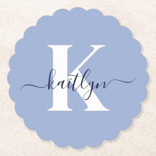Dessous-de-verre En Papier Monogramme de script bleu moderne
