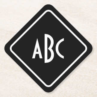 Dessous-de-verre En Papier Monogramme diagonal à 3 lettres noir et blanc
