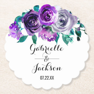 Dessous-de-verre En Papier Monogramme Mariage d'aquarelle de la menthe et du 