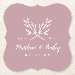 Dessous-de-verre En Papier Monogramme Mariage de branches rustiques   Mauve