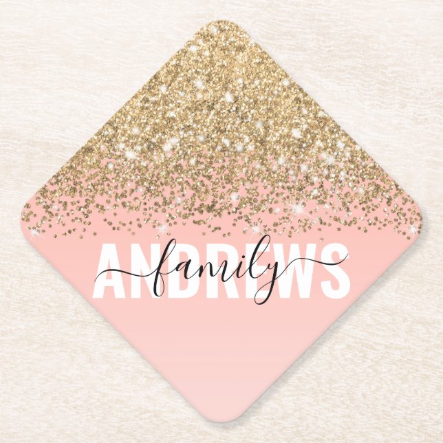 Dessous-de-verre En Papier Monogramme rose Fille Chic Gold Confetti (Devant)