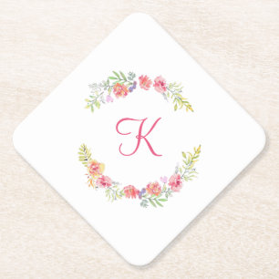Dessous-de-verre En Papier Monogramme rose, jaune vert Mariage Floral