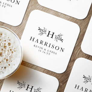Dessous-de-verre En Papier Monogramme rustique noir blanc simple mariage clas