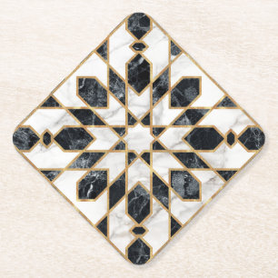 Dessous-de-verre En Papier Mosaïque marocaine noire et Marbre blanc
