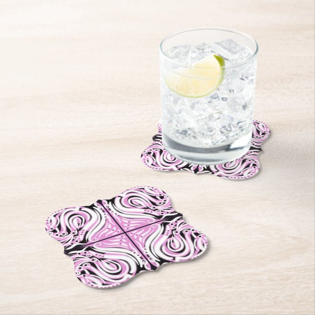 Dessous-de-verre En Papier Motif Abstrait rose noir blanc (En situation)