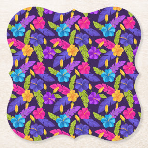Dessous-de-verre En Papier Motif de feuilles et fleurs tropicales-23857