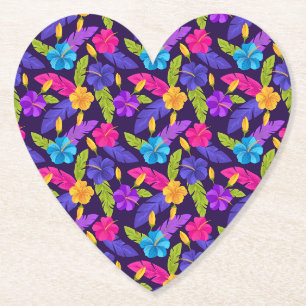 Dessous-de-verre En Papier Motif de feuilles et fleurs tropicales-23857