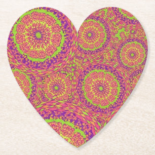 Dessous-de-verre En Papier Motif de mandala néon psychédélique en spirale