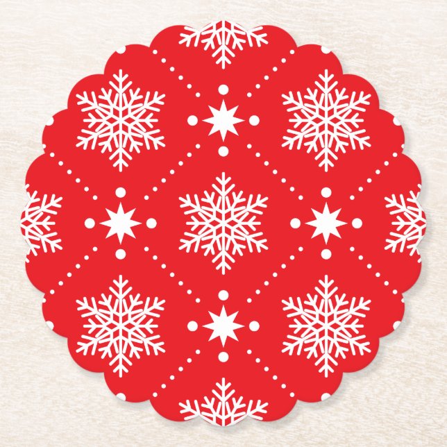 Dessous-de-verre En Papier Motif de Noël classique Red et White Snowflakes (Devant)