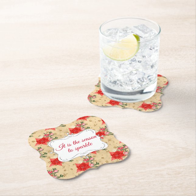 Dessous-de-verre En Papier Motif de Noël floral personnalisé (En situation)