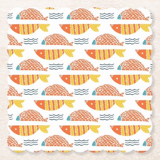 Dessous-de-verre En Papier Motif de poissons de natation d'art populaire (Devant)