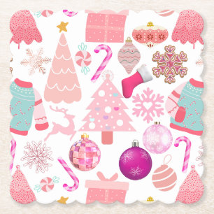 Dessous-de-verre En Papier Motif d'ornement de Noël rose