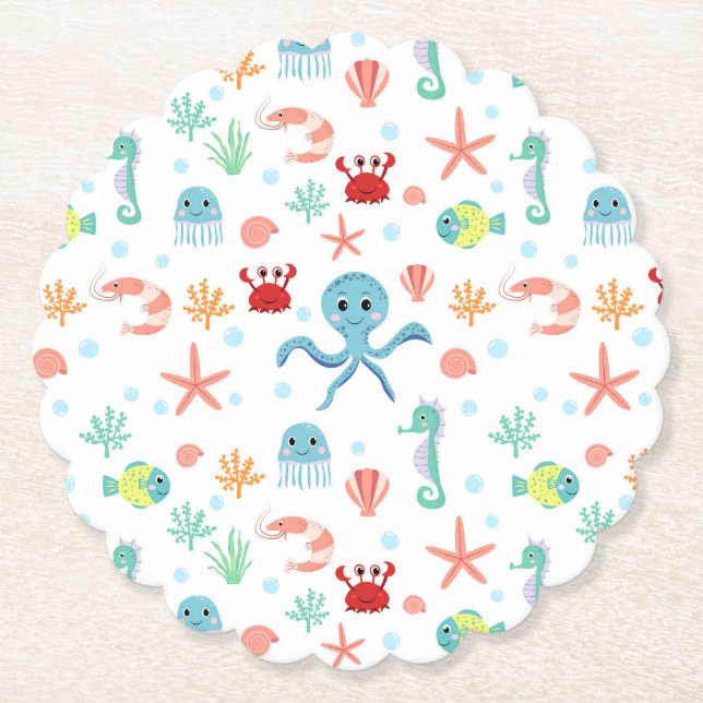 Dessous-de-verre En Papier Motif du monde marin (Devant)