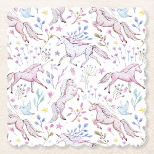 Dessous-de-verre En Papier Motif floral de licorne d'aquarelle
