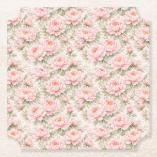 Dessous-de-verre En Papier Motif floral sans couture de pivoine à l'aquarelle