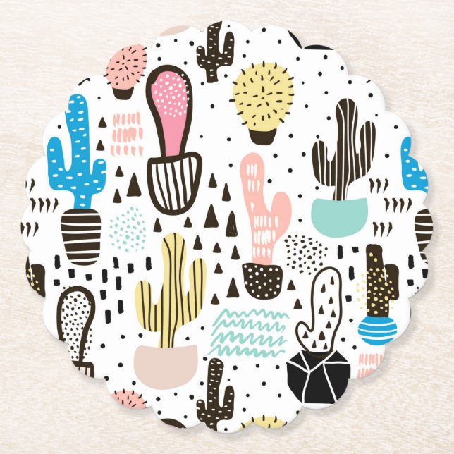 Dessous-de-verre En Papier Motif géométrique moderne de Cactus (Devant)