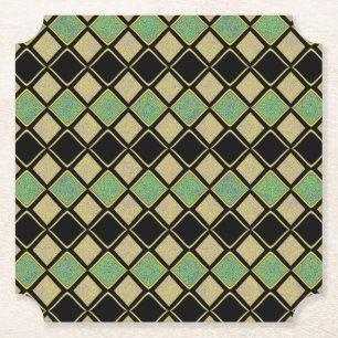 Dessous-de-verre En Papier Motif Harlequin en Or, Vert et Noir 