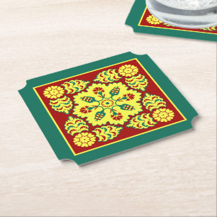 Dessous-de-verre En Papier Motif oriental rouge jaune ottoman turc Tulip