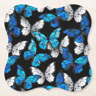 Dessous-de-verre En Papier Motif sans couleur foncée avec papillons bleus Mor
