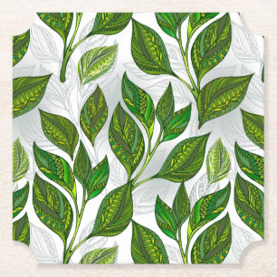 Dessous-de-verre En Papier Motif sans couture avec Feuilles de thé vert