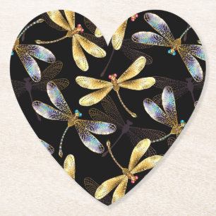 Dessous-de-verre En Papier Motif sans couture avec libellules dorées